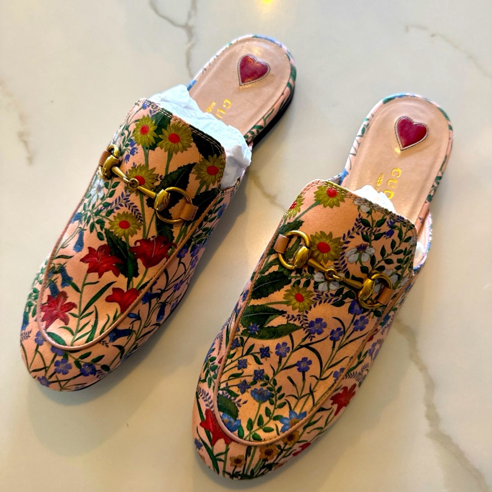 Gucci Mule Princetown Floral Pink loafers size  36.5